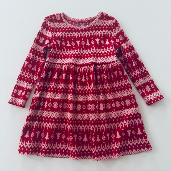 Old Navy 4T Toddler Girl Red Dress Holiday Christmas Tree Fair Isle - Picture 1 of 6